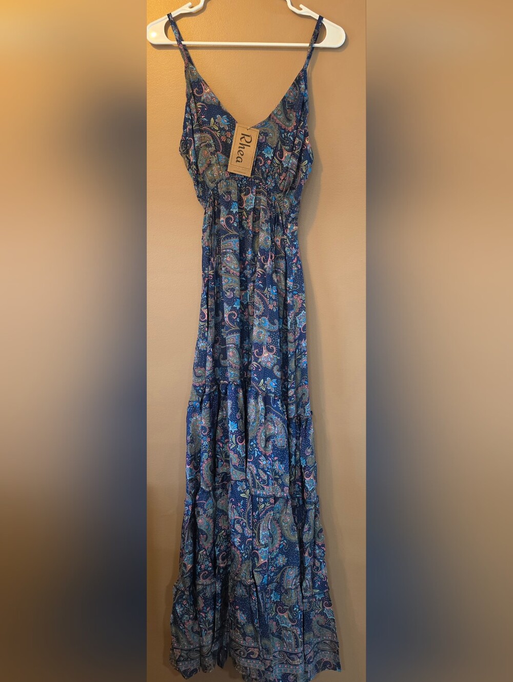 Rhea Costa  Paisley Tiered Maxi Skirt with Teal & Pink Accents